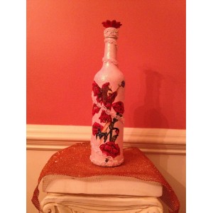 Red Rose Flower Fairy Handmade Decorated Bottle w Seed Beads,beaded lace 446   183334938465